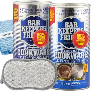 2 Bar Keeppers Friends Cookware Cleanser & Polish - 12oz (2 Pack) With 1 Microfiber Towel and 1 Duvilo Dual-Sided Scrubbing Sponge