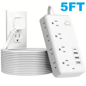 Power Strip Surge Protector, 8 Widely Outlets with 4 USB Ports (1 USB C), Multi Plug Wall Outlet Extender, 5FT Extension Cord Charging Station, Small Power Strip for Travel Home Office College Dorm