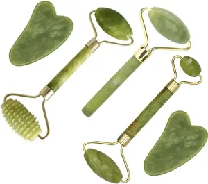 5Pcs Jade Gua Sha Tools, Facial Roller & Massage Kit for Face Skin Care Set