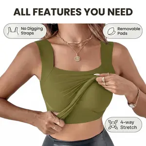 Women's U-neck thermal underwear with built-in bra, high-elastic sleeveless slim top, camisole vest for exercise and shapewear