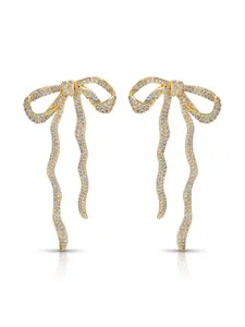 Ettika Pave Bow Earrings 18k Gold Plated Brass with Cubic Zirconia 2.75" Length 1.5" Width Post Closure for Adults