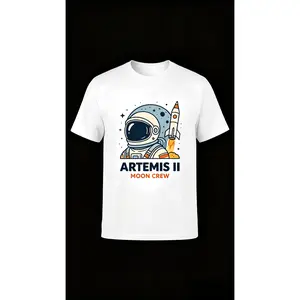 Artemis II Moon Crew Cartoon T-Shirt, Cute Astronaut Rocket Space Tee, NASA Artemis Mission Shirt, Space Lover Gift for Kids & Adults