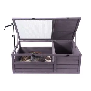 【DealsForYouDays】VEVOR Tortoise Habitat,  , Wooden Tortoise House Indoor & Outdoor, Tortoise Enclosure with Adjustable Lamp Holder, 2-Room Reptile Enclosure Small Animal Cage for Gecko, Lizard, Snake 38x24x13 inch