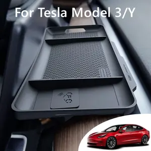 Center Console Organizer Tray for Tesla Model 3/Y Behind Screen Storage Dashboard Hidden Storage Box Compartment Tesla Car Accessories Magnetic Non Slip Tray Tissue Holder For Model 3 2017-2023, Model Y 2020-2024