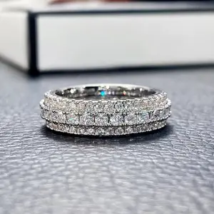 Minimalist Three Row Diamond Ring Fashion Bridal Princess Ring Elegant Jewelry