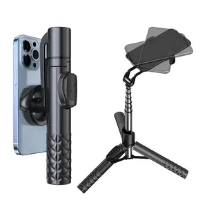 Magnetic Cell Phone Tripod, Extendable Magnetic Selfie Stick Tripod Stand with Wireless Remote，Suitable for iPhone 12 13 14 15 Pro Max Mini Series Accessories Compact Adjustable Metal Smartphone Game Recording