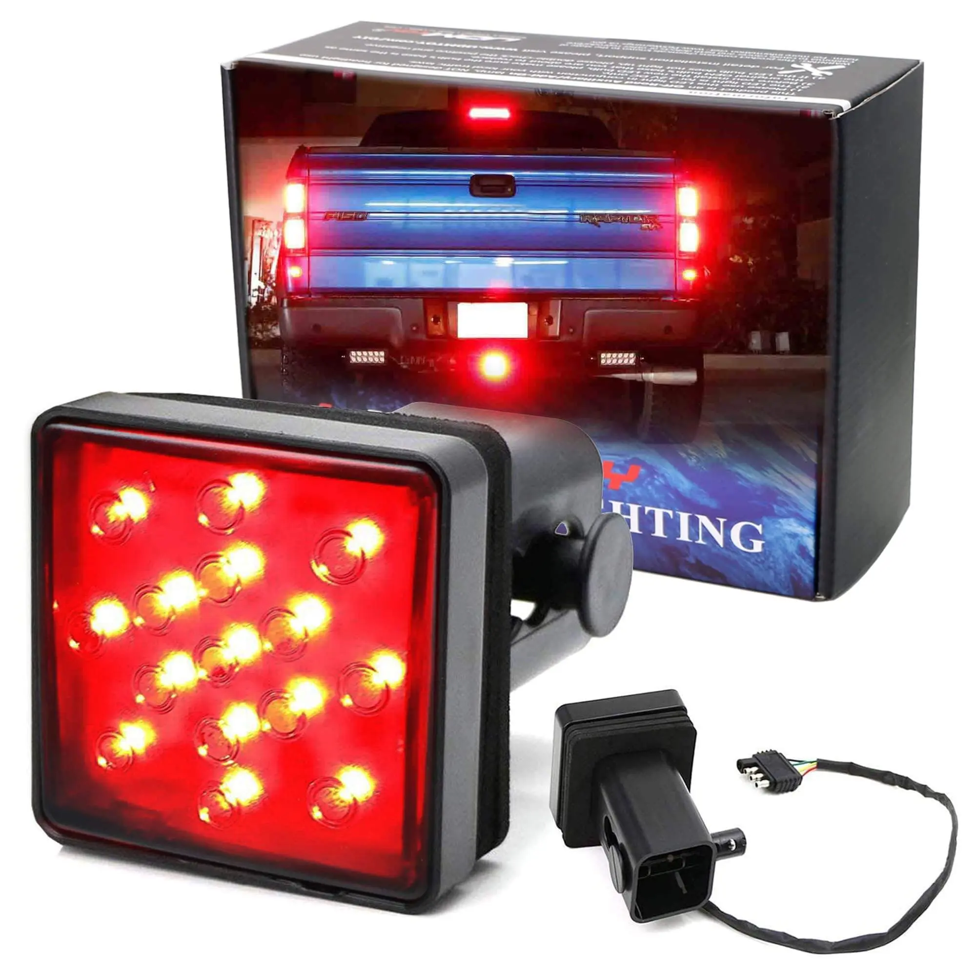 iJDMTOY Smoked Lens 15-LED Tow Hitch Receiver Brake Tail Light w/Strobe Feature For Truck SUV Trailer Equipped Class 3/4/5 2-Inch Towing Adapter Hole