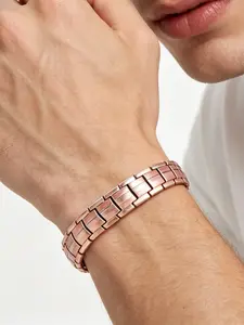 🎁 Premium Rose Gold Magnetic Therapy Bracelet for Men - Durable Titanium Links, Strong Magnets, Anti-Tarnish, Great Gift for Him