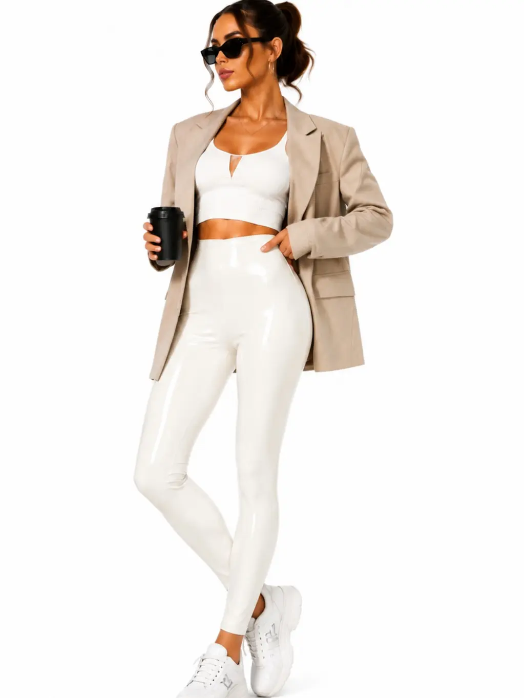 Women's Shiny PU-Latex-PVC High-Waisted Tapered Leggings - Bodycon, Slight Stretch, Multi-Size Pants for Party Wear