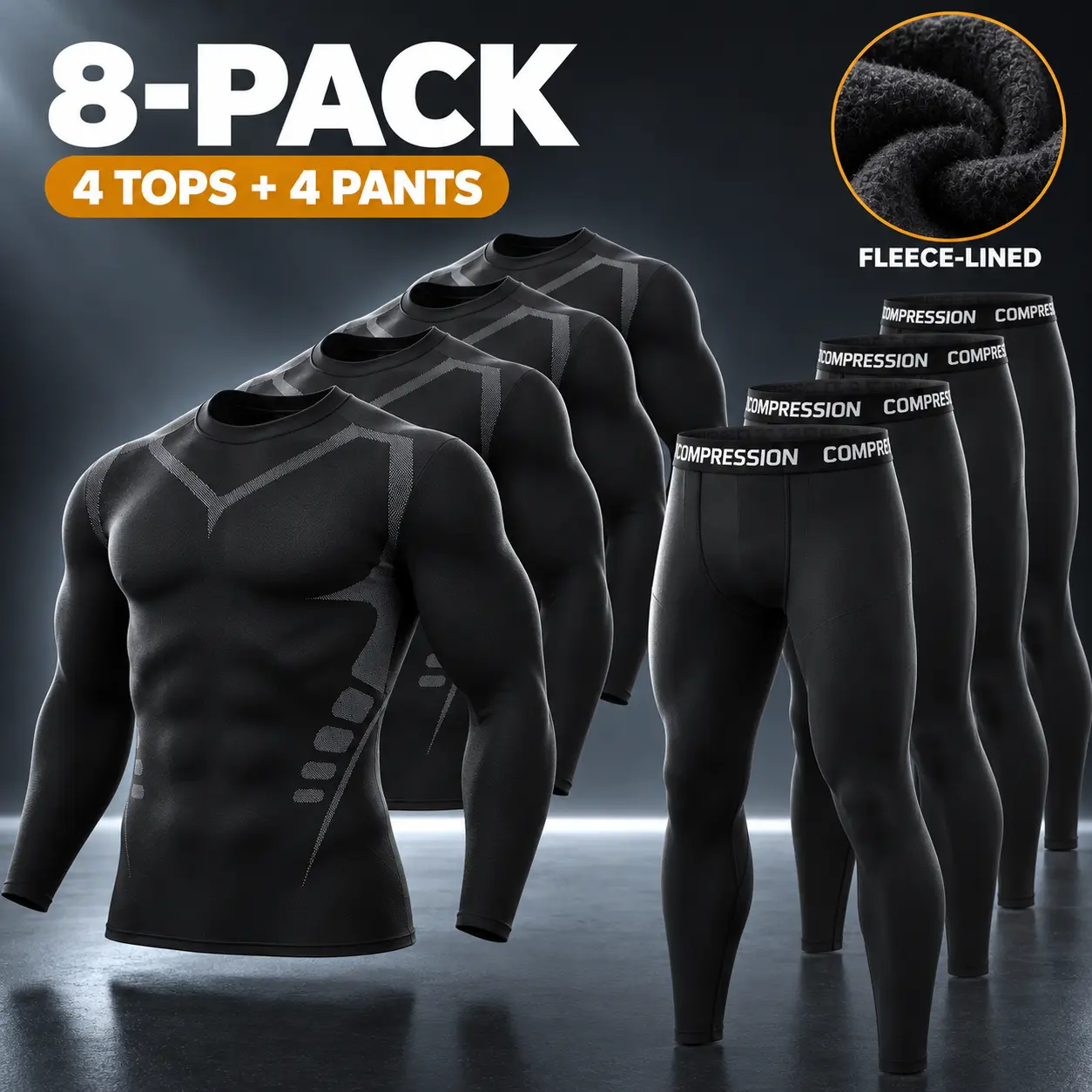 Men's Fleece Lined Thermal Underwear Set, Long Sleeve Compression Shirt and Leggings Base Layer for Cold Weather, Winter Athletic Long Johns Top and Bottom for Running, Hiking, Skiing, Hunting and Outdoor Work Gear