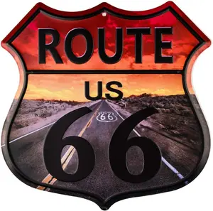 Dojune Vintage Route 66 Highway Shield Metal Sign - Classic Home Decor Piece, Perfect for Retro Style Enthusiasts, Wholesale Available dojune