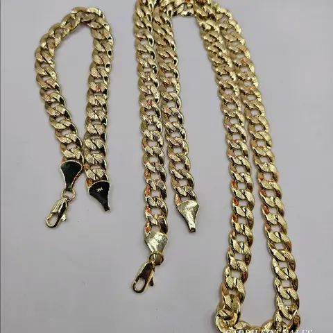 cuban link set chain with bracelet  Gold-plated pick 20"inches 24"inches or 30"inches chains