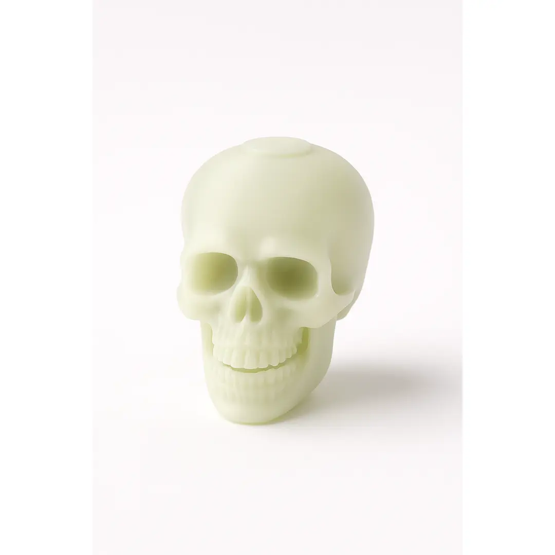 Glow in the Dark Skull Decor - Spooky Desk Skull Figurine with Clicky Button, Halloween Decoration & Gothic Gift