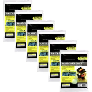 Plastic Drop Cloths 6 Pack, 9x12 Ft  Tarp for Painting, Plastic Covers for Furniture, Floor, Sofa, Disposable Plastic Sheet for Painting