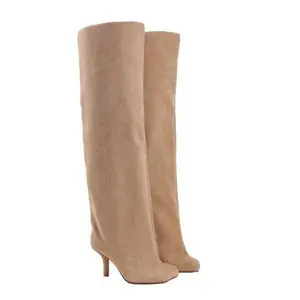 Women's Pointed Toe Wide Leg Knee High Boots with Stiletto High Heel Integrated Stovepipe Design Fashionable Minimalist Dress Boots