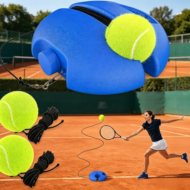 1 Set Tennis Training Kit with 2 Tennis Bouncing Balls and Practice Ropes, Solo Rebound Trainer for Beginners to Improve Tennis Skills Anytime, Anywhere, Self Training Tennis Practice Tool for Home Workout, Outdoor Sports, Coordination Training