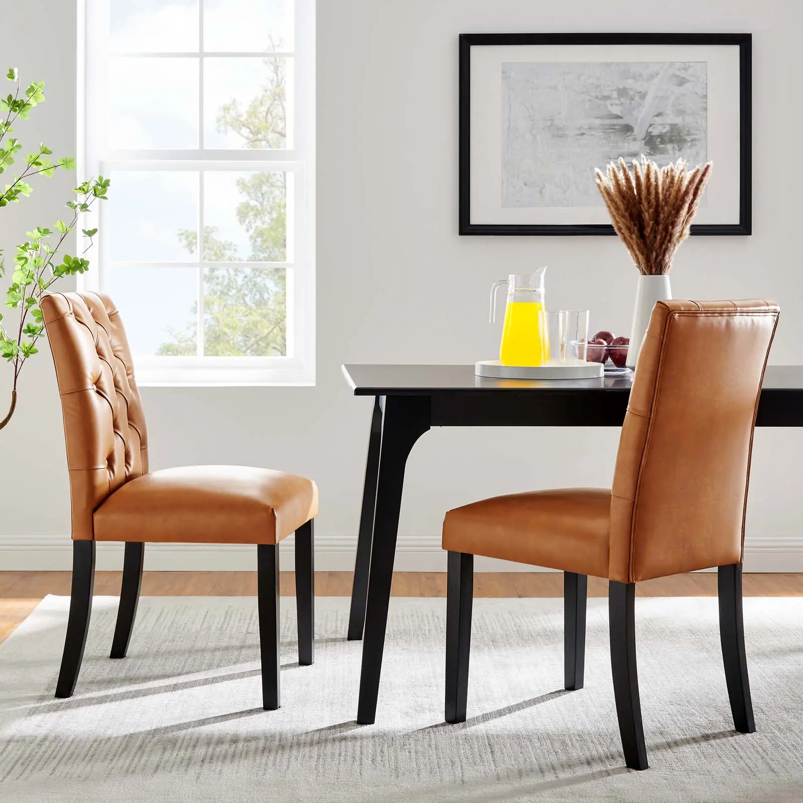 Modway Duchess Cushioned Support Chic Modern Interior Dining Chair, Vinyl Furniture, Tan Set of 2, Chic Dining Room Furniture, Cushioned Support Dining Room Furniture, Decorative Accent Dining Room Furniture