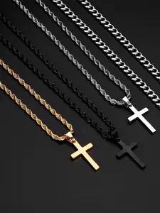 Street Style Cross Necklaces, Dainty Cross Necklace, 1 Count Stainless Steel Twist Chain Necklace with Gothic Cross, Statement Necklace, Fashion Jewelry for Party, Daily Decor, Trendy All-match & Exquisite Jewelry for Birthday Gift, Men Jewelry