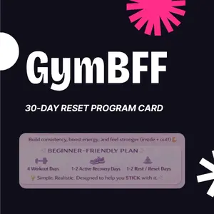 GymBFF 30-Day Reset Program Card | Complete Workout Guide for Women | Beginner to Advanced |