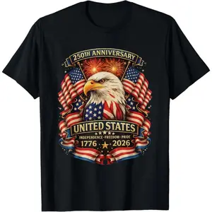 Graphic Tee USA Independence 250th Anniversary 1776 2026 Patriotic Eagle T-Shirt