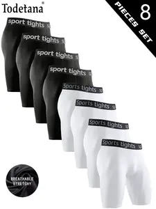 Todetana 8-piece Men's Long Leg Boxer Briefs Anti-Chafing Soft Breathable Underwear Stretch Quick-Dry Comfort Fit No Ride-Up for Running Gym & Daily Wear