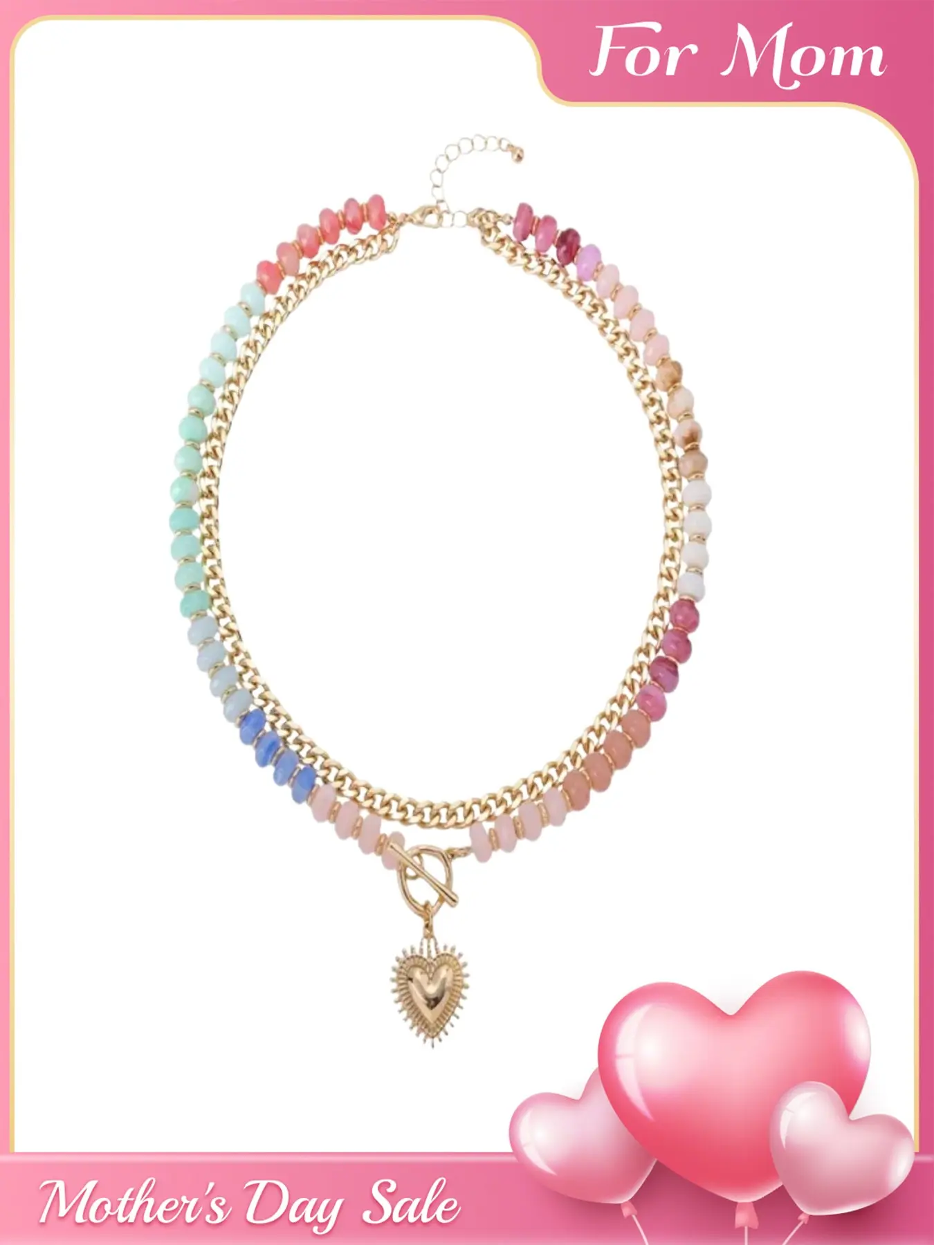 Sweet & Edgy Daily Dopamine Beaded Necklace - Ethnic-Style Stackable Heart Pendant Collarbone Chain Versatile Accessory Heart Design Necklace Jewelry Gifts Love Heart Necklace Trendy Jewelry Chain Necklaces Fashion Necklace