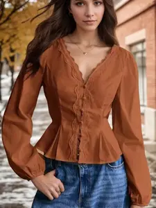 Lace Detail Balloon Sleeve Blouse