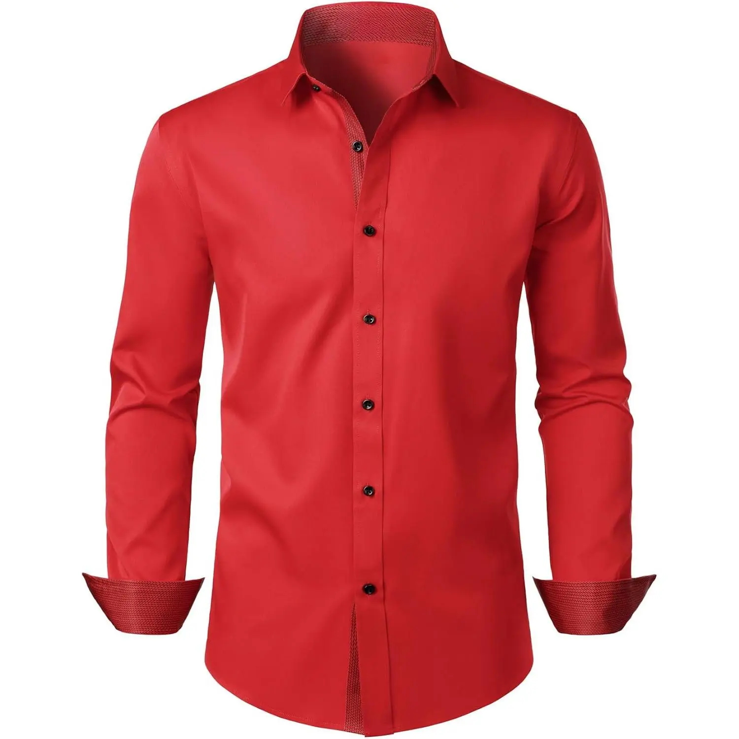 Men's Modern Slim Fit Satin Dress Shirt, Shiny Long Sleeve Stretch Fabric for Wedding, Prom & Party, Menswear, Spandex, Longsleeves, Soft, Plain