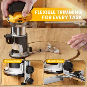 Cordless Compact Router for 20V Battery, Battery Included, 6 Variable Speeds Router Tool for Woodworking, 30,000 Fixed Base Wood Router with Trim Router Bits, Edge & Roller Guide, Dust Hood