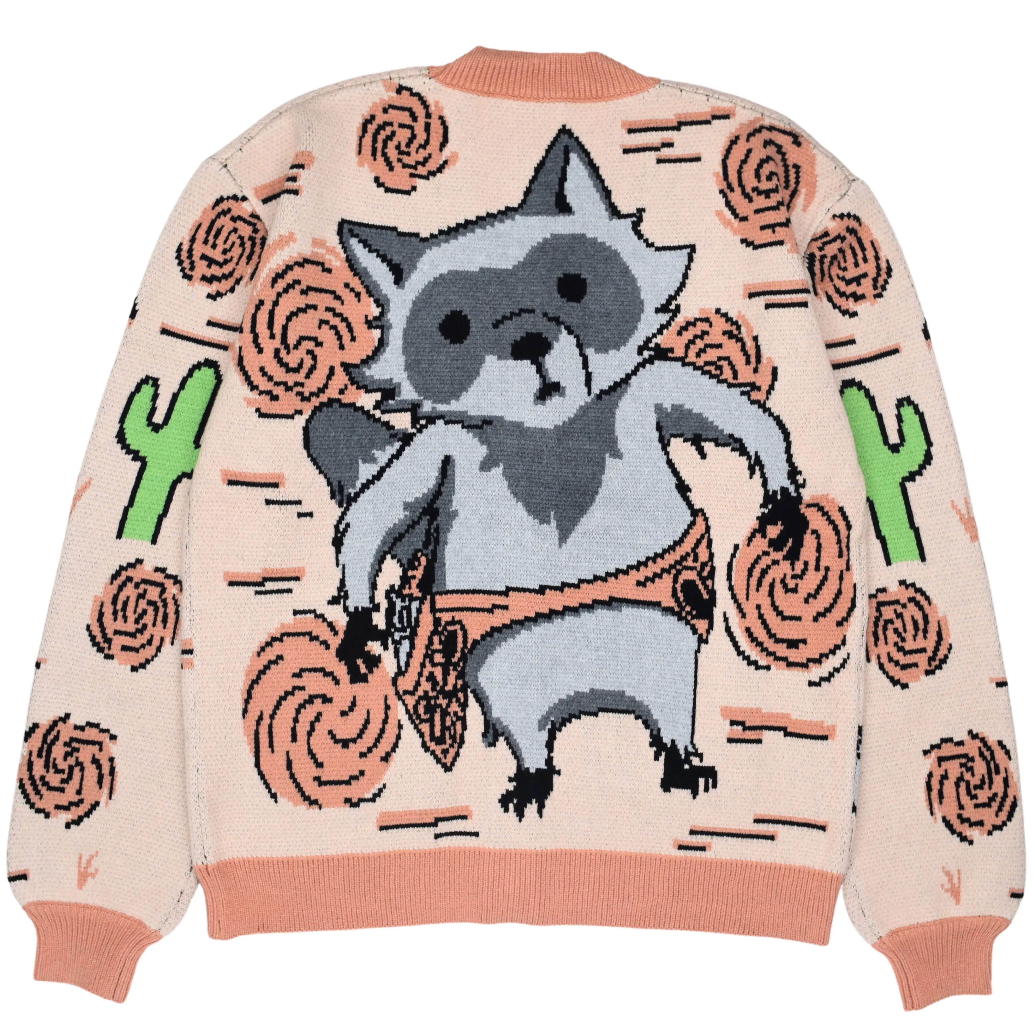 Steady Hands Outlaw Knit Cardigan Beige Gray Raccoon Cowboy Bandit