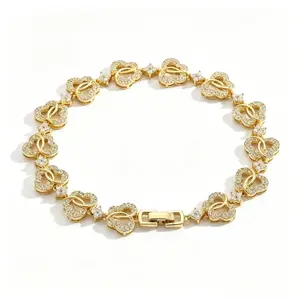 Luxury Butterfly Clover Interlocking Gold Bracelet, 18K Gold Plated Sparkling CZ Bracelet for Women, Elegant Wedding/Party Jewelry, Perfect Gift for Her