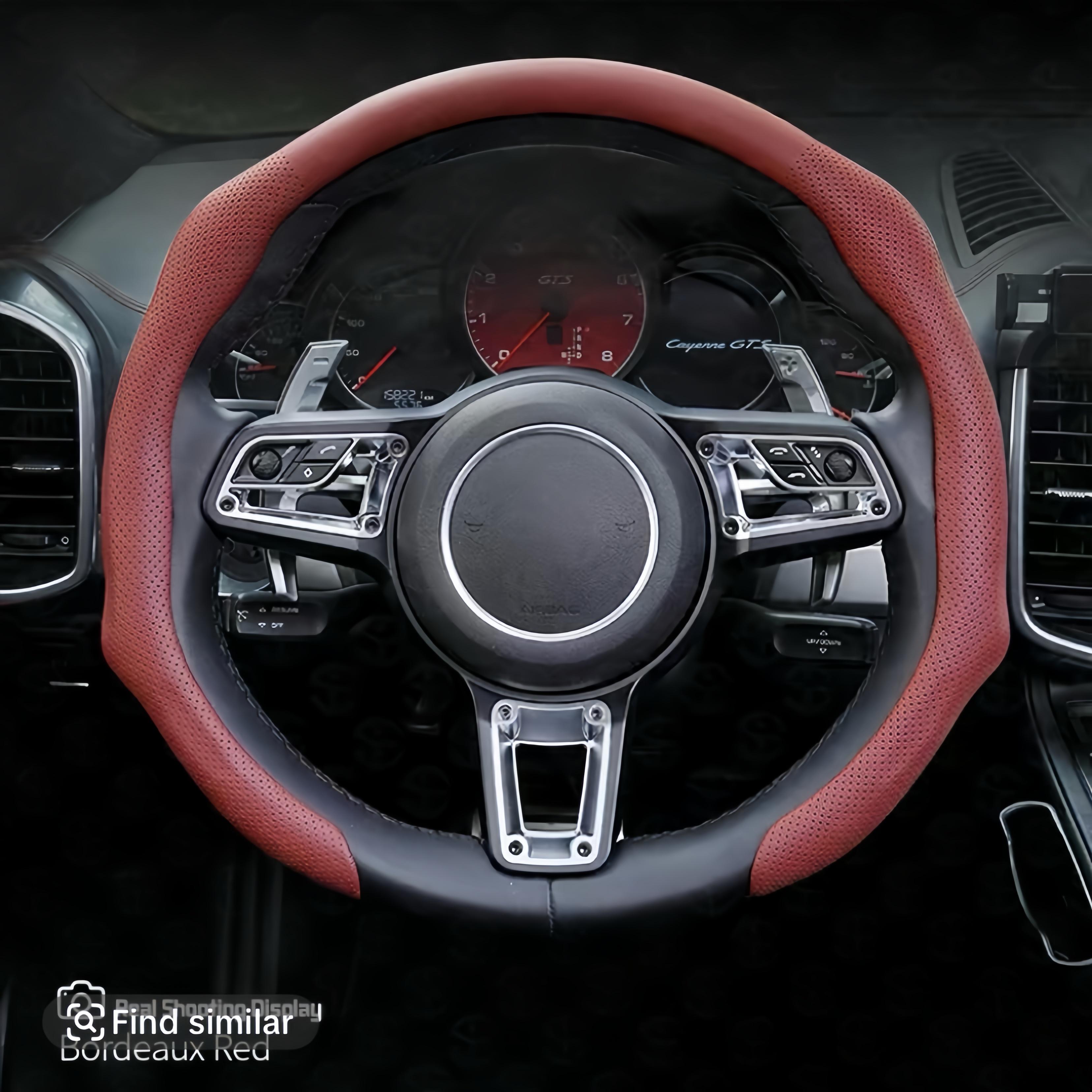 Red Napa Leather Steering Wheel Cover for 2026 New Car Models – Ultra-Thin, Breathable, and Quick-Turning with Non-Slip Grip. Designed for All-Season, Modern Sporty Driving Comfort and Enhanced Anti-Slip Performance