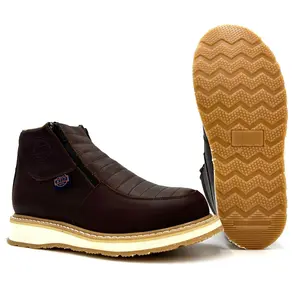 White Wolf Double Zipper Work Boot Goodyear Welt Dual Density Slip Resistant Sole WW-980 Grizzly Brown Shock Absorbent Ankle Leather Footwear Walking Shoes Closed