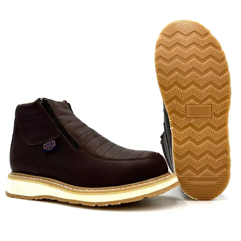 White Wolf Double Zipper Work Boot Goodyear Welt Dual Density Slip Resistant Sole WW-980 Grizzly Brown Shock Absorbent Ankle Leather Footwear Walking Shoes Closed
