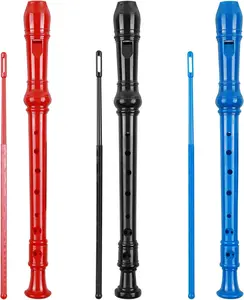 Soprano Recorder Descant Flauta Recorder 8 Hole ABS Clarinet  Style Treble flute C Key With Fingering Chart Instructions with Cleaning Rod Bag 3 Pack