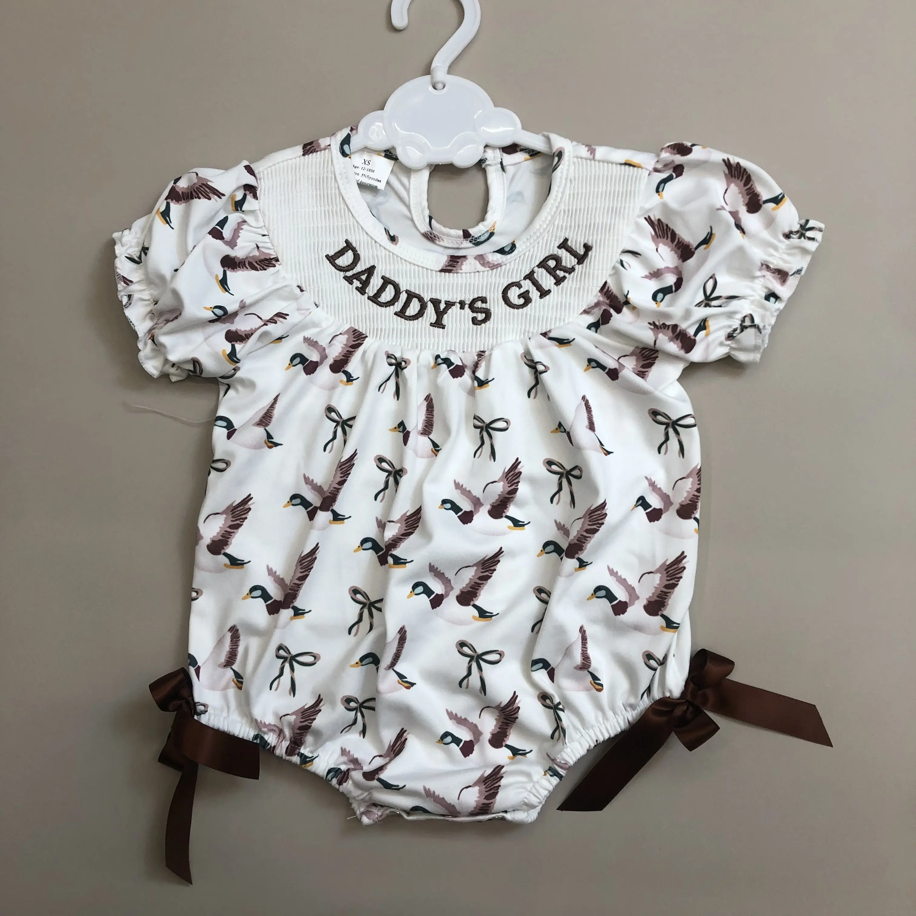 Baby Girl Summer Bubble Daddy's Girl Mallards Bow Girl Smock Clothes Baby Onesie 	 SR3346