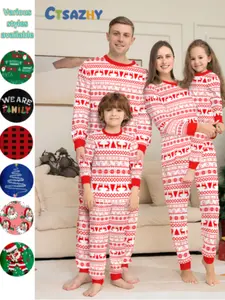 New Christmas Family Pajama Set, Elastic Comfortable Fabric, Holiday Print Casual Wear, Cozy Parent-Child Style for Home Activities