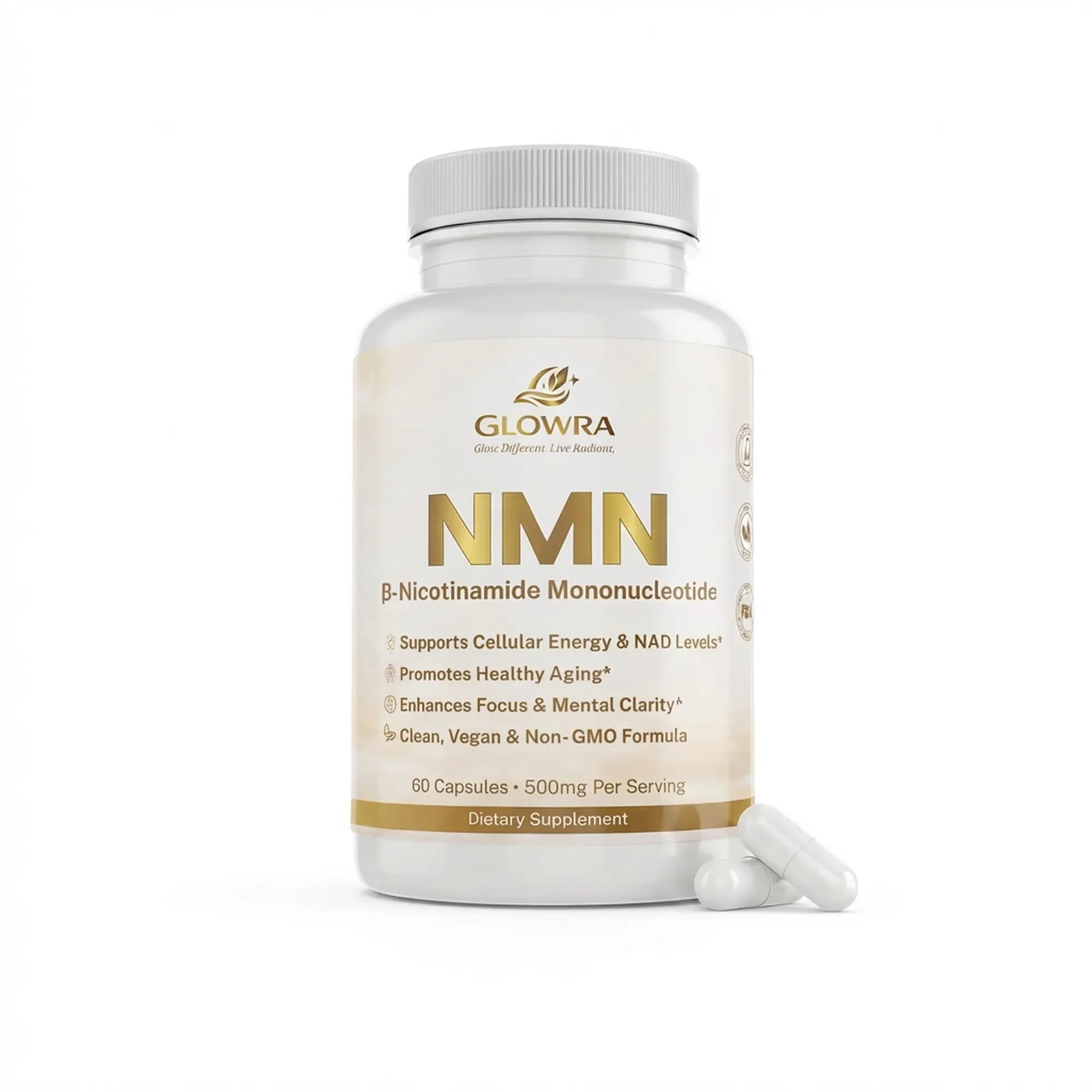 GLOWRA NMN 500mg – Premium Daily Capsules (60 Count)