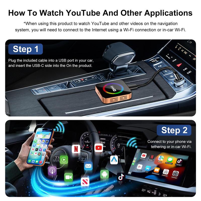 2026 Ai Cube Pro Max 4-in-1 Wireless CarPlay Adapter | Watch Netflix & YouTube | Android Auto Ai Box with TF Card Slot, MirrorLink, Plug & Play for Cars 2016+