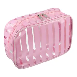 CHEIBEAR Clear Toiletry Bag, Transparent Makeup Bag, Travel Toiletry Bag, Clear Waterproof Cosmetic Bag, Zipper Transparent Organizer Bag for Women, 8.07"x2.56"x5.91", Pink