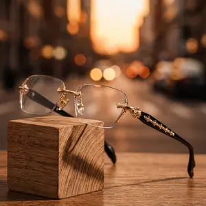 EunoiaLens Rimless High Quality Eyewear, Frameless Vision Glasses with Clear Lenses & Diamond-Cut Edges, Stainless Steel Temple Decor, Unisex Adult Daily Fashion Glasses, Perfect Mens Gifts