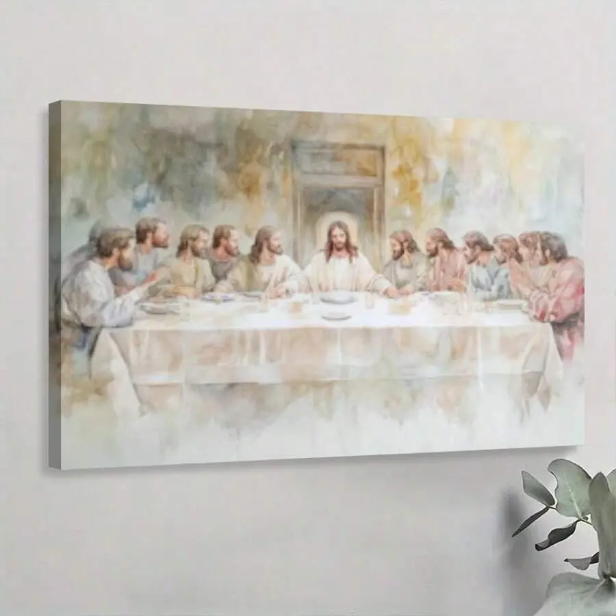 1 Pc Artistic Framed The Last Supper Canvas Print Hanging Painting - Removable Wall Decoration for Bedroom, Living Room Home Supplies