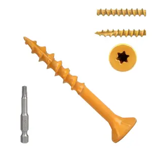 Deck Screws 1-1/2 Inch, Wood Screws #8×1-1/2, 200 Pcs, Tan Rust Resistant Epoxy Coated, Outdoor Decking Screws, Torx/Star Drive Head Deck Screw, T25 Star Bit Included, for Timber, Fence