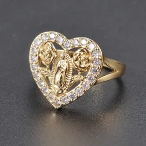Guadalupe Zirconia Gold Plated Heart Rose Ring Holiday Gift for Girls