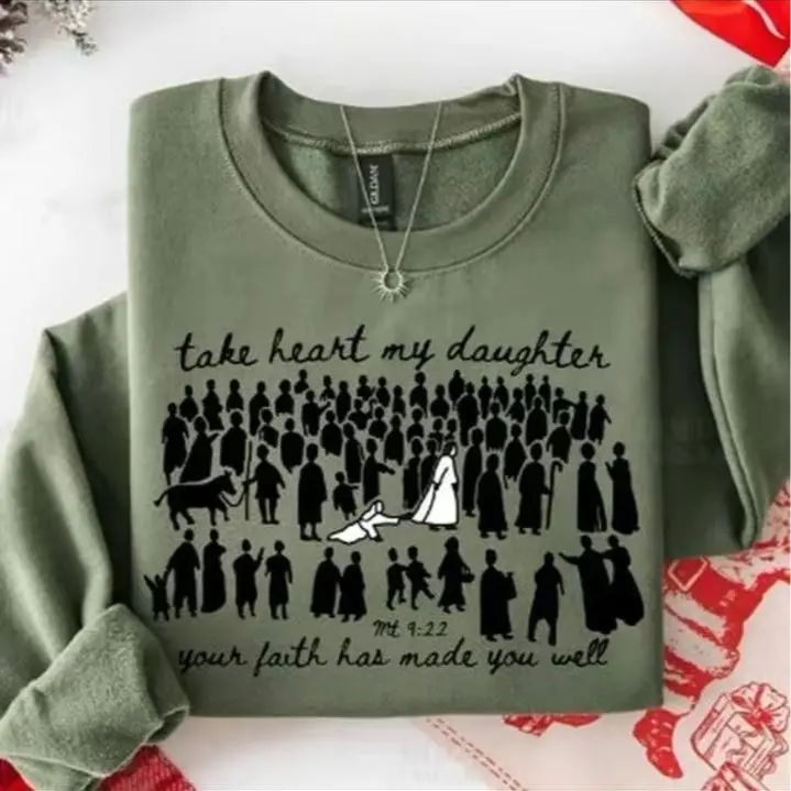 Christian Sweatshirt, Scripture Verse Sweatshirt, Bible Verse, Woman Touches Jesus Christian Sweatshirt for Women, Faith-Based Jesus