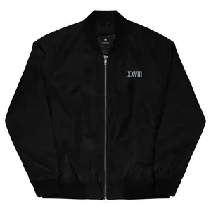Flight Deck 28 Black Unisex Bomber Jacket with Hidden Zip Pocket & YKK Zipper Eco-Friendly Recycled Polyester Relaxed Fit Streetwear Utility Embroidery Long Sleeve Coats - Formal Fabric Menswear