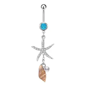 Starfish Star Belly Button Ring Crystal Rhinestone Navel Body Piercing