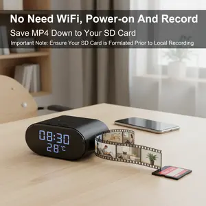 Ouvis 4K UHD Multi-Functional 5-in-1: Wireless Charger, Clock, Alarm, Room Thermometer, Remote Viewing via App, Local Storage (SD Card Not Included), Motion Detection, Smart Home Device for Home Office Hotel