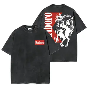 Washed vintage Marlboro denim hooded sweatshirt, Bohemian Western style, unisex printed pullover, comfortable everyday cotton men's wear, a perfect gift for men