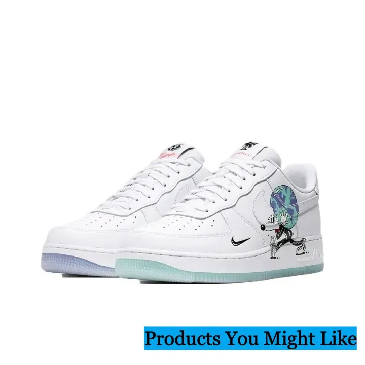 Unisex Brand-New Vintage White Leather Low-Top Lace-Up Sneakers, Creative Cartoon Planet Side Print, Mint-Green Translucent Rubber Outsole, Street-Art Aesthetic, Lightweight Daily Trainers with Original Matched Shoe-Box (Sports Collectibles Accessory)